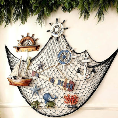 Decorative Fishing Net 80x40 Inch, Patioland 2 Pack Large Black Picture Fish Net, Wall Photo Hanging Fishnet for Nautical Mermaid Pirate Ocean Themed Hawaii Beach Under The Sea Party Decorations