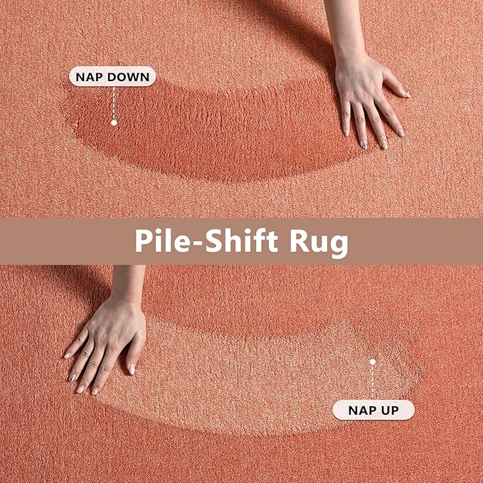 FinRèc 7x10 Washable Area Rugs for Bedroom Living Room, Low Pile Thin Rug Solid Color, Non-Slip Carpet Indoor for Home Decor (Orange/White)