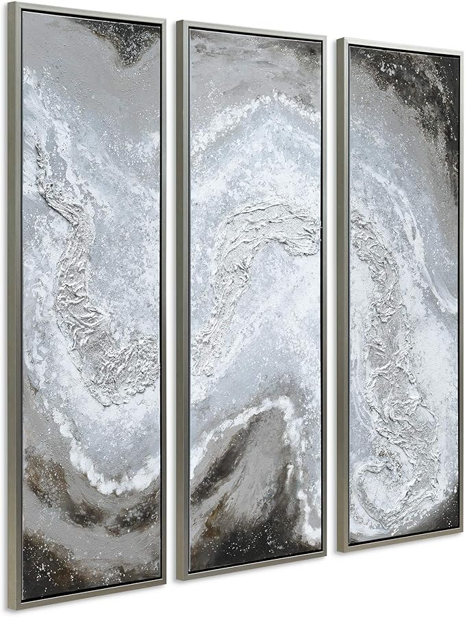 Empire Art Direct Abstract Wall Art Textured Hand Painted Canvas by Martin Edwards, Triptych, 60" x 20" each, Iced