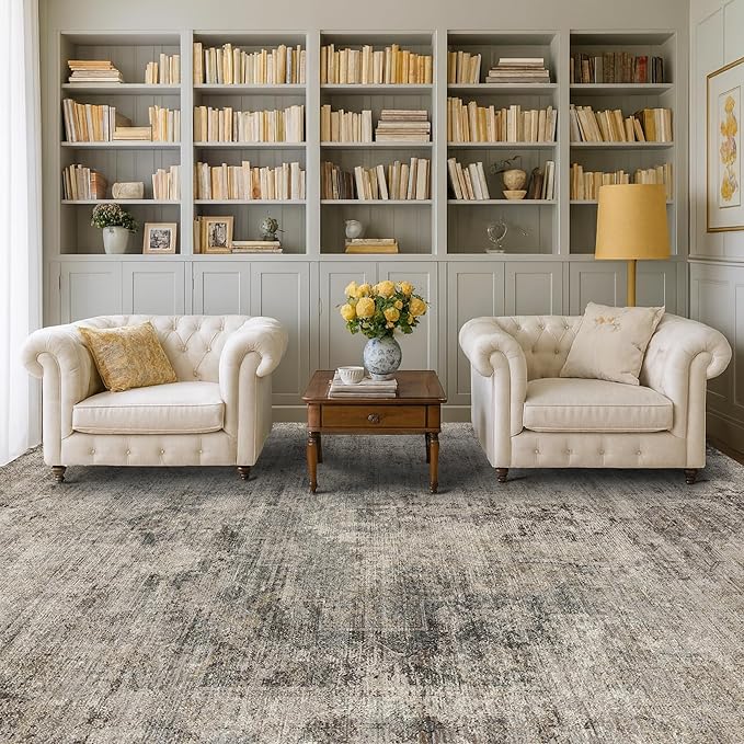 Hazo Haus Farmhouse Taupe 8x12 Area Rug for Living Room, Abstract Medallion Rug for Bedroom & Dining Room, Washable Non-Slip, Fade and Stain Resistant