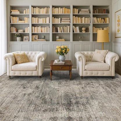 Hazo Haus Taupe Farmhouse 6x8 Area Rug for Bedroom & Living Room, Washable Rug for Dining Room Under Table, Soft Low Pile Boho Indoor Décor, Fade & Stain Resistant
