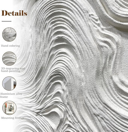 BrightA White wood abstract wave relief wall decoration piece, wooden horizontal wall art large sandstone handmade art piece, aesthetic embellishment for home gallery 23.6"x47.2"