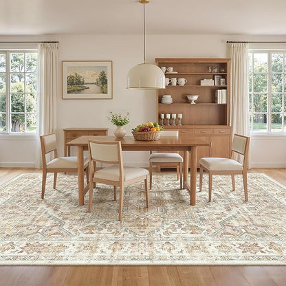 zesthome 8x10 Area Rugs - Stain Resistant Washable Rug for Living Room, Non-Slip Backing Large Area Rug with Ultra-Thin Low Pile for Bedroom, Vintage Home Decor