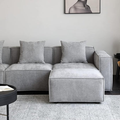 Acanva Luxury Modular Sectional Living Room Sofa Set, Modern Minimalist Style Couch with Ottoman and Chaise, L-Shape, Grey