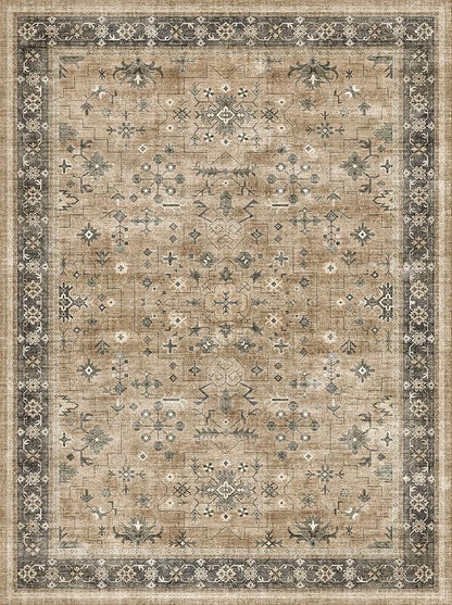 Hazo Haus Traditional Washable 3x4 Entry Rug, Mudroom Indoor Entrance Door Mat, Non-Slip Kitchen Floor Rug with Rubber Backing, Stain and Fade Resistant, Earthy Taupe & Sage Floral Design