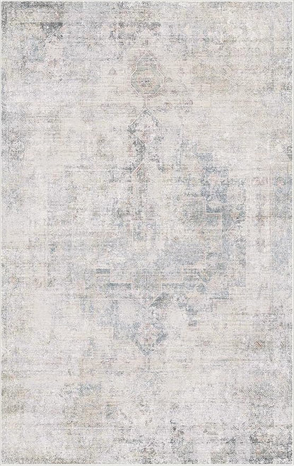 Hazo Haus Blue Abstract Rug for Dining Room - 5x8 Modern Area Rug for Home Office, Foyer, Bedroom, Low Pile & Lightweight