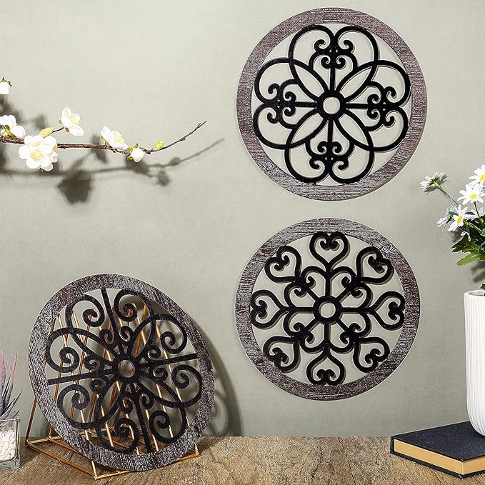 Blulu 3 Pieces Thicken Rustic Wall Decor Farmhouse Wall Art Decor Wood Hanging Decoration for Living Room Bedroom Home Indoor Outdoor Office(Classic Style)