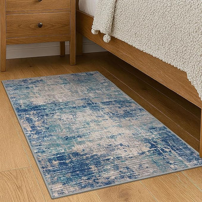 KILOCOCO Abstract Small Area Rug 2x3 Entryway Rug Washable Kitchen Rugs Door Mat Indoor Entrance Soft Pinted Non Slip Throw Rugs for Front Door Foyer Farmhouse Floor Mats, Blue/Grey/Beige