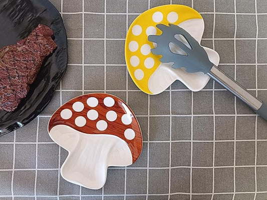 Ceramic Spoon Rest for Stove Top & Kitchen Counter Spoon Holder for Stove & Cooking Spoon Holder for Ladle Cute Spoon & Utensil Rest Spatula Rest, Mushroom Kitchen Decor & Accessories (Rustic Brown)