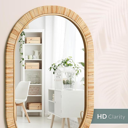 Barnyard Designs Oval Rattan Wall Mirror, Natural Tan Woven Rattan Frame, Indoor Decorative Mirror for Bedroom Living Room Entryway (20" x 30", Oval)