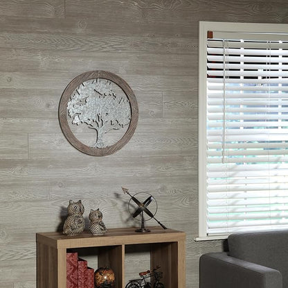 Hosley Tree of Life Wall Decor Set of 2 – 20” Round Metal Wall Art with Wooden Frame, Farmhouse Rustic Home Décor for Living Room, Bedroom, Entryway