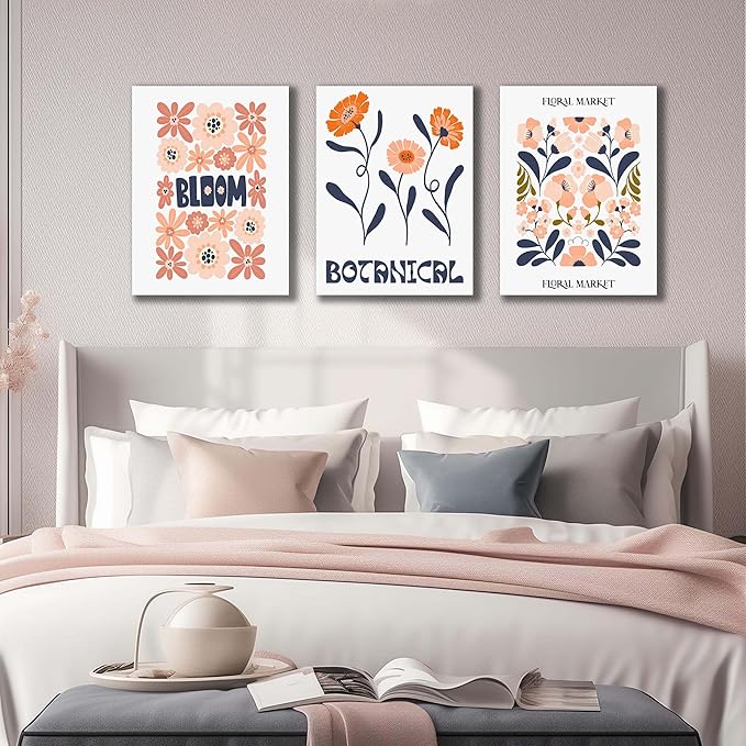 SKYRISE Floral Canvas Wall Art Set of 3, Rustic Botanical Canvas Paintings Prints ArtWork for Living Room, Vintage Flower Pictures for Farmhouse Dining Room Hallway Bedroom Wall Decor 12"x16"