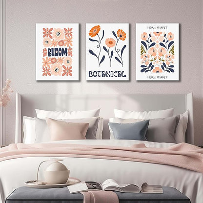 SKYRISE Floral Canvas Wall Art Set of 3, Rustic Botanical Canvas Paintings Prints ArtWork for Living Room, Vintage Flower Pictures for Farmhouse Dining Room Hallway Bedroom Wall Decor 12"x16"