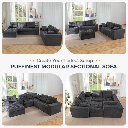 MAXYOYO Modular Sectional Sofa with Ottoman and Loveseat, Cloud Boneless Couch with Layered Cushion, Flexible Module Combination Sofa for Living Room, No Assembly Required,Dark Grey
