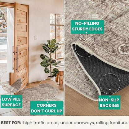 Bloom Rugs Washable Non-Slip 3' x 5' Rug - Beige/Gray Traditional Area Rug for Living Room, Bedroom, Dining Room, and Kitchen - Exact Size: 3' x 5'