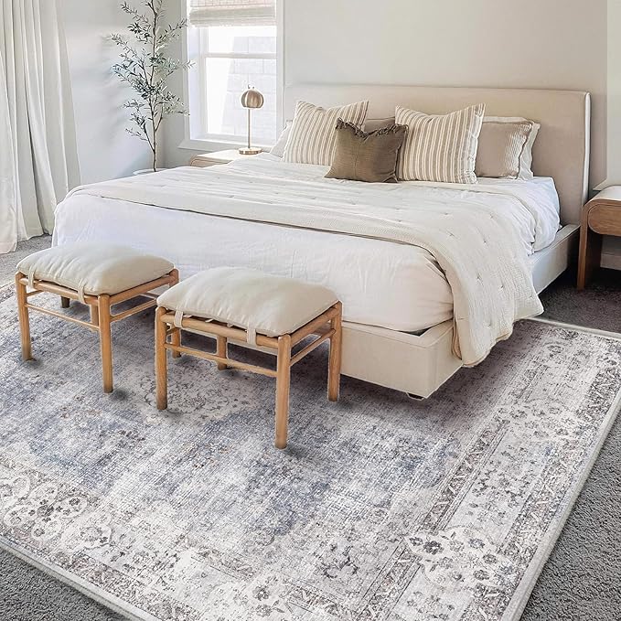 CHAMPLANT Area Rug 6'x9' Washable Vintage Traditional Floor Cover Thin Retro Kitchen Indoor Distressed Non Slip Carpet for Living Room Bedroom Dining Room