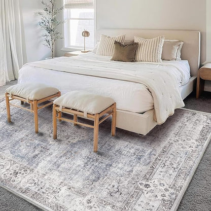 CHAMPLANT Area Rug 6'x9' Washable Vintage Traditional Floor Cover Thin Retro Kitchen Indoor Distressed Non Slip Carpet for Living Room Bedroom Dining Room