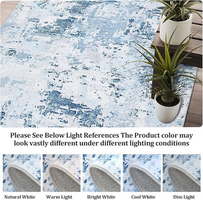 ROYHOME 5x7 Area Rugs Modern Abstract Faux Wool Rug Ultra-Soft Low Pile Accent Rug Stain Resistant Carpet Machine Washable Rugs for Bedroom with Non Slip Backing, Blue