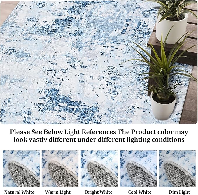 ROYHOME 9x12 Modern Abstract Accent Rug for Living Room Stain Resistant Non Slip Low Pile Accent Bedroom Rug Indoor Floor Cover for Office Home Decor, Blue