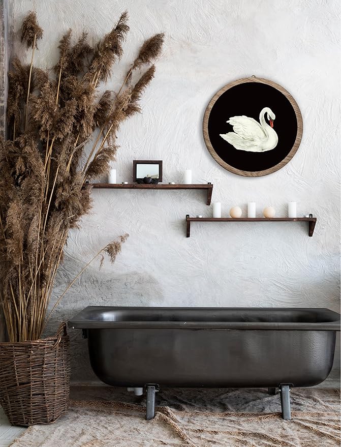 Vintage Swan Hanging Wall Decor, Lone Holy Swan Round Wooden Wall Art, Vintage Aesthetic Artwork Rustic Western Boho Decorations for Apartment Home Living Room Bedroom Bathroom Kitchen Office, 09