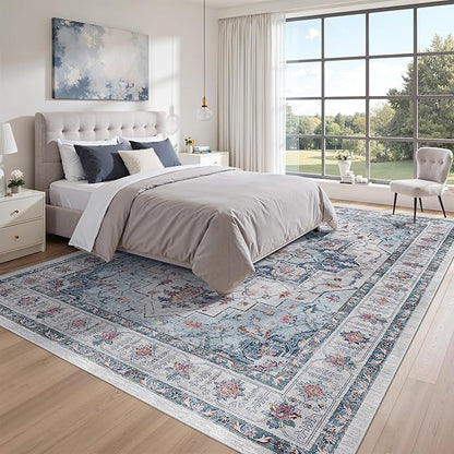 zesthome 8x10 Area Rugs,Stain Resistant Washable Rug,Ultra-Thin Rugs for Living Room,Bedroom,Non-Slip Backing Home Decor Large Area Rug (Blue,8'x10')