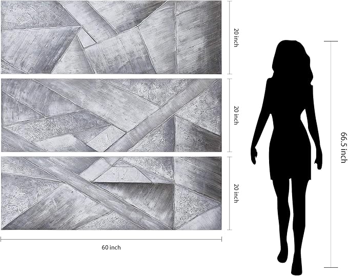 Empire Art Direct Abstract Wall Art Textured Hand Painted Canvas by Martin Edwards, Triptych, 60" x 20" each, Diamonds