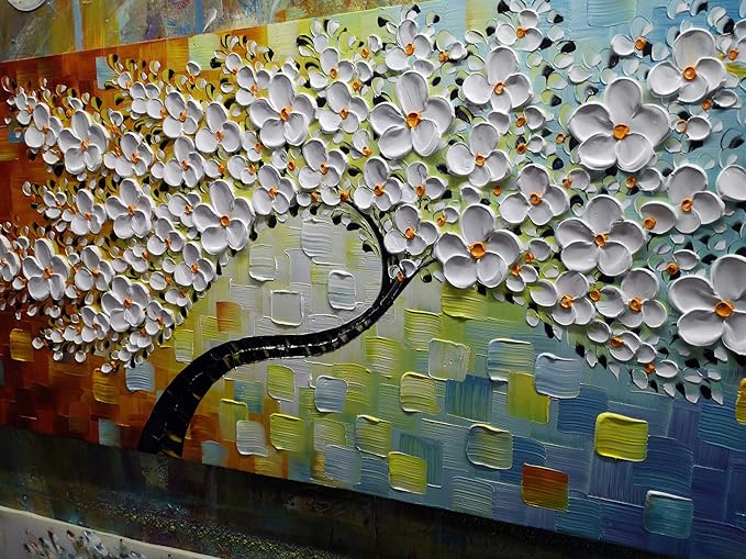 YaSheng Art - Large Canvas Wall Art ,Hand Painted 3D Texture Wall Art ,Colorful Floral Oil Painting, Modern Abstract Artworks Paintings , Wall Art for living room Bedroom Office Wall Deco Home, Framed Wall Art Pictures 60 by 24 inch