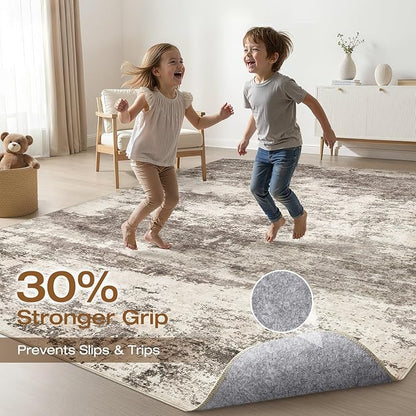 5x7 Area Rugs Living Room: Washable Large Neutral Rug Abstract Soft Modern Stain Resistant Indoor Floor Non-Slip Carpet for Bedroom Nursery Kids Office Playroom Dining Room Under Table- Mocha Brown
