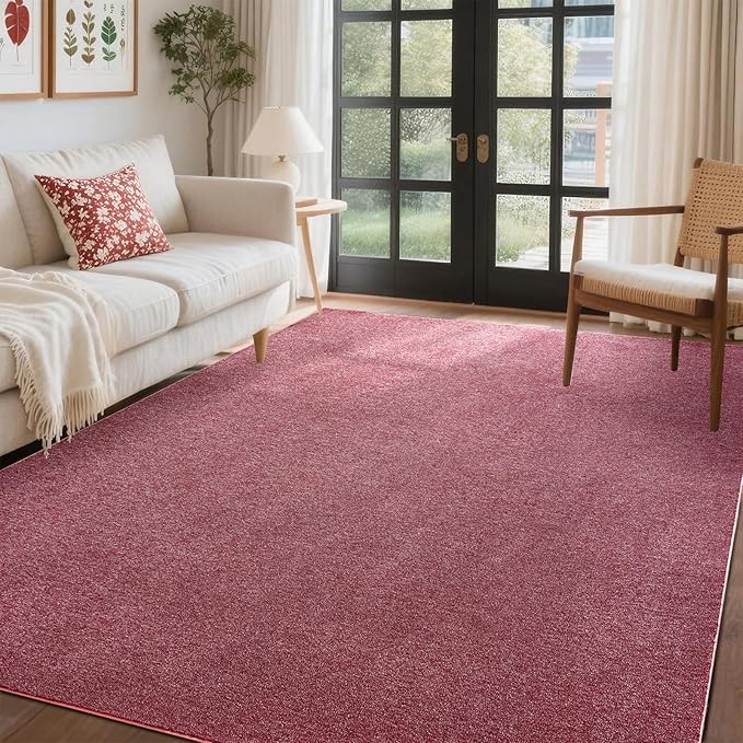 FinRèc 4x6 Washable Area Rugs for Bedroom Living Room, Low Pile Thin Rug Solid Color, Non-Slip Carpet Indoor for Home Decor (Red/White)