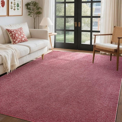 FinRèc 4x6 Washable Area Rugs for Bedroom Living Room, Low Pile Thin Rug Solid Color, Non-Slip Carpet Indoor for Home Decor (Red/White)