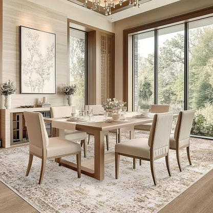 6x9 Area Rug Living Room Rugs - Washable Rug Large Modern Abstract Soft Thin Carpets Indoor Floor No Slip Vintage Carpet for Bedroom Under Dining Table Nursery Home Office Decor Beige