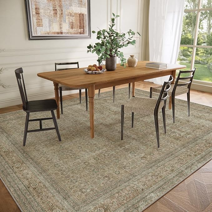 10x12 Area Rugs for Living room: Bedroom Rug Washable Vintage Stain Resistant Non Slip Low Pile Soft Lightweight Large Area Rug for Dining Room Under Table Kitchen Nursery Farmhouse Home Office