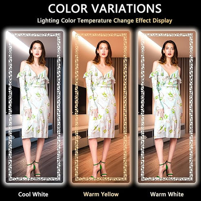 Hasipu 57” x 16" Full Length Mirror with LED Lights, Full Body Mirror for Vanity, Dressing Room, LED Free Standing Floor Mirror, Wall Mounted Mirror Dimming & 3 Color Modes (White-57 * 16)