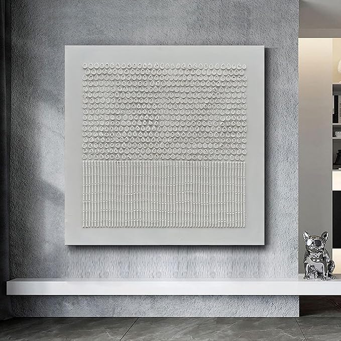 NANKAI Art Hand-Painted White Texture Abstract Art Oil Painting Contemporary Minimalist Art Home Living Room Office Corridor Wall Decoration Painting 44x44 inches