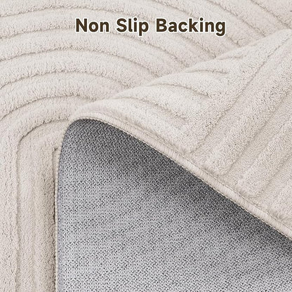 Pauwer 4ft Washable Area Rugs for Living Room Modern Beige Solid Color Soft Fluffy Rugs for Bedroom Non Slip Boho Accent Indoor Mat Floor Carpet Cover for Kids Dining Room Kitchen Office