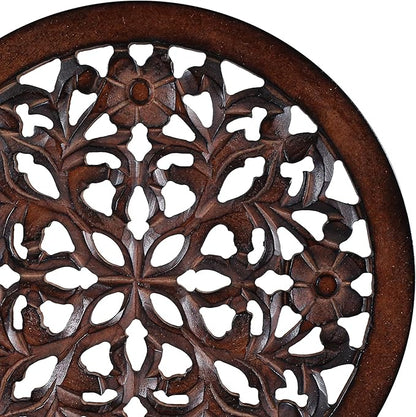 Woodify Hand-Carved Wooden Wall Décor – Set of 2, 12" x 12" Decorative Wood Panels, Floral Design, Natural Burnt Finish, Wall Art for Living Room & Home Décor