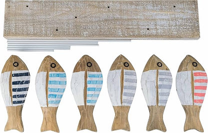 SAILINGSTORY Wooden School of Fish Beach Decor Nautical Coastal Decor Beach Bathroom Decor Lake House Decor Ocean Decoration Stripe Finish