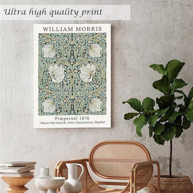 Induslyfe Large Framed Flower Wall Art Canvas Decor Set of 3, William Morris Framed Prints Mid Century Modern Art, Aesthetic Floral Botanical Wall Art for Bedroom Living Room Bathroom 18x24