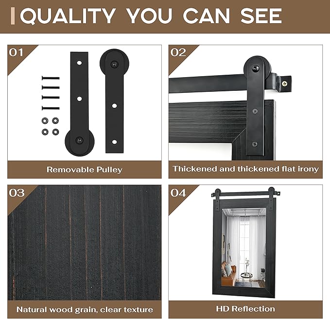 COGOOD Bathroom Mirrors for Over Sink - 42" x 29" Farmhouse Barn Door Mirror for Living Room, Entryway, Bedroom, Vanity Wall Decor Black