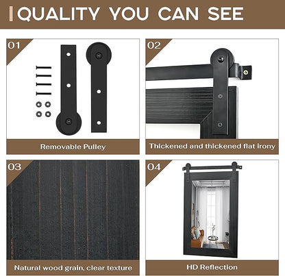 COGOOD Bathroom Mirrors for Over Sink - 42" x 29" Farmhouse Barn Door Mirror for Living Room, Entryway, Bedroom, Vanity Wall Decor Black