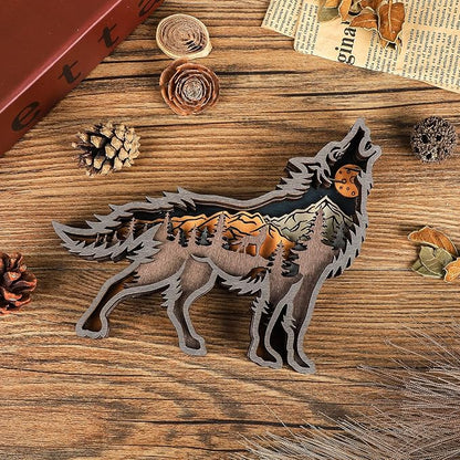 Laozai Wooden Forest Animals Wolf Decor Cabin Rustic Decor Wall Decorations Mountain decor for Bedroom Living Room Table Decorative