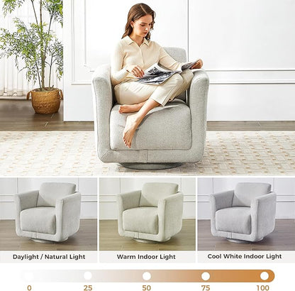 Swivel Accent Chair, 360° Barrel Swivel Lounge Seat with Thick Cushion, Modern Upholstered Single Sofa for Living Room, Bedroom and Reading Nook, Cozy Seating for Small Spaces, Cream (Gray)