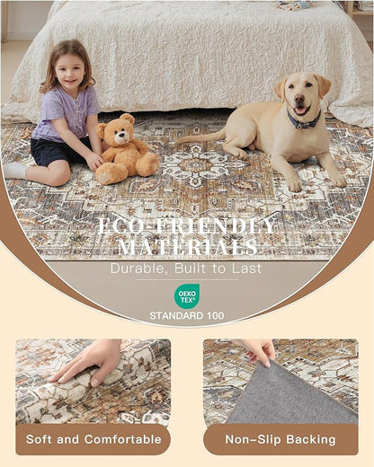 Madane Hallway Runner 3x14 - Runner Rugs 14ft Washable Entryway Rug Vintage Kitchen Runners Non Slip Indoor Area Rug Farmhouse Carpet Runner for Bathroom Living Room Bedroom, Turmeric/Grey