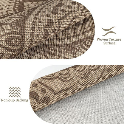 Easy Jute Outdoor Round Rug, 6ft Washable Indoor Outdoor Patio Rug, Brown Non Slip Round Area Rug Farmhouse, Boho Carpet for Backyard Patio