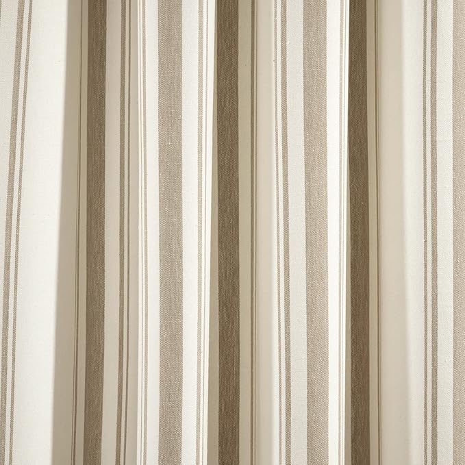 Lush Decor Farmhouse Stripe Yarn Dyed Eco-Friendly Recycled Cotton Window Curtain Panel Pair, 42" W x 63" L, Neutral - Classic Modern Rustic Charm - Eco Friendly Cotton Fabric