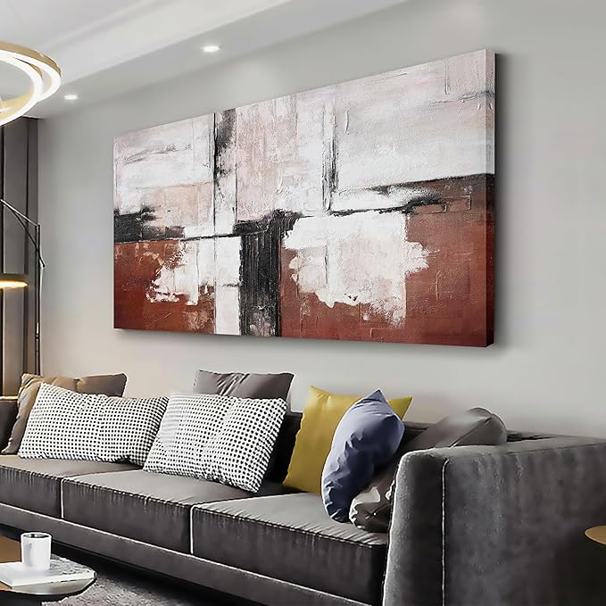 Glvzygy Abstract Wall Art Brick Red and Black and White Abstract Canvas Wall Decor Artwork Painting Modern Wall Art With Frame for Living Room Bedroom Office Home Wall Decor 24"x48"