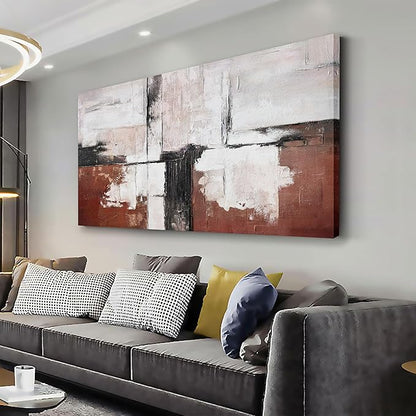 Glvzygy Abstract Wall Art Brick Red and Black and White Abstract Canvas Wall Decor Artwork Painting Modern Wall Art With Frame for Living Room Bedroom Office Home Wall Decor 24"x48"