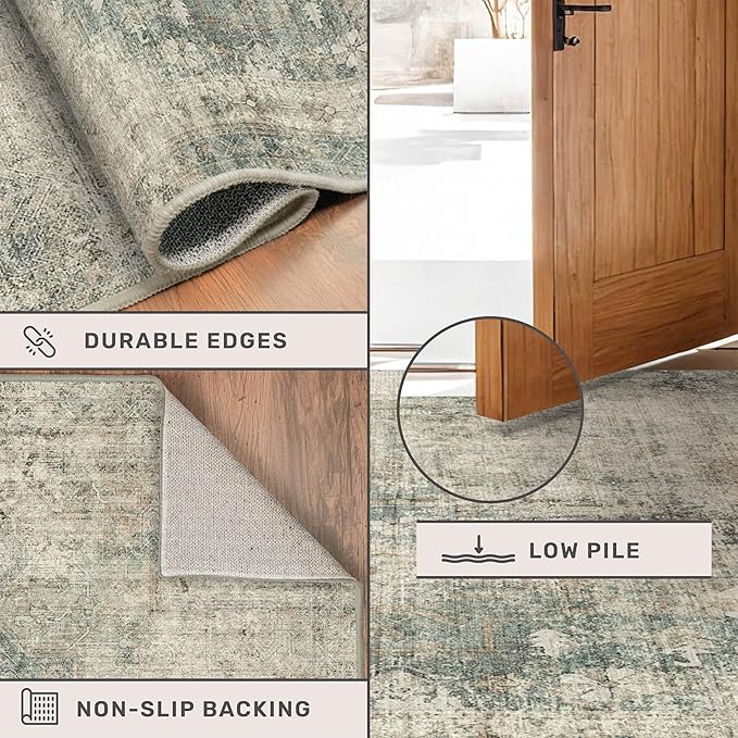 8x12 Farmhouse Rugs for Living Room - Moss Green Large Area Rug for Bedroom Under the Bed, Vintage Distressed Farmhouse Dining Room Carpet, Soft Washable & Stain Resistance