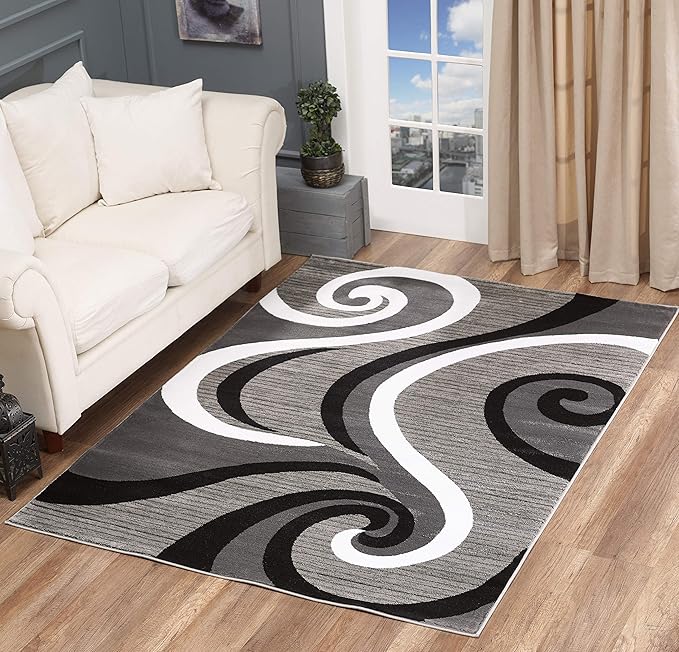 GLORY RUGS Modern Area Rug 5x7 Black Gray Modern Carpet Bedroom Living Room Contemporary Dining Accent Sevilla Collection 4817A (Grey Black)