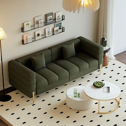 homary Boucle Sofa 79”, Modern 3 Seater Couch with Pillows, Deep Seat Upholstered Sofa for Living Room, Soft Channel-Tufted Design, Solid Wood Frame & Metal Legs(Boucle, Evergreen)